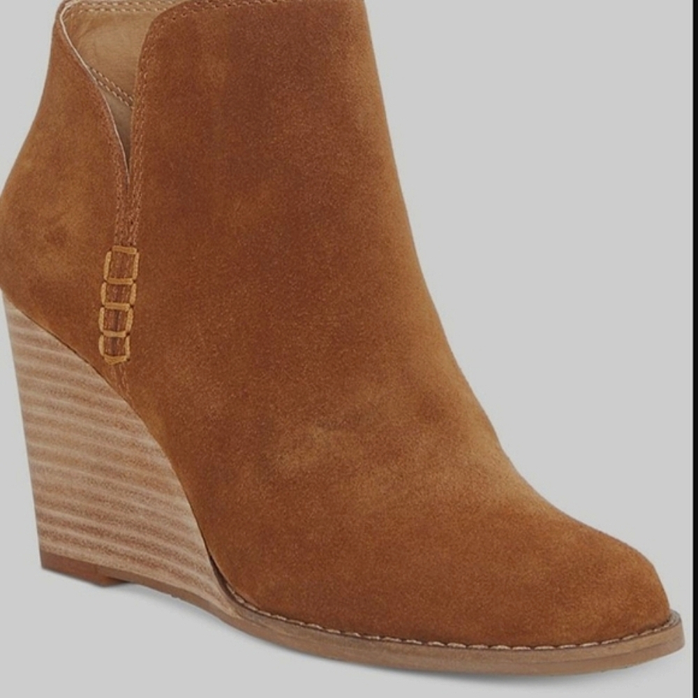 Lucky Brand Yimme Tan Suede Wedge Ankle Boots Womens 7.5